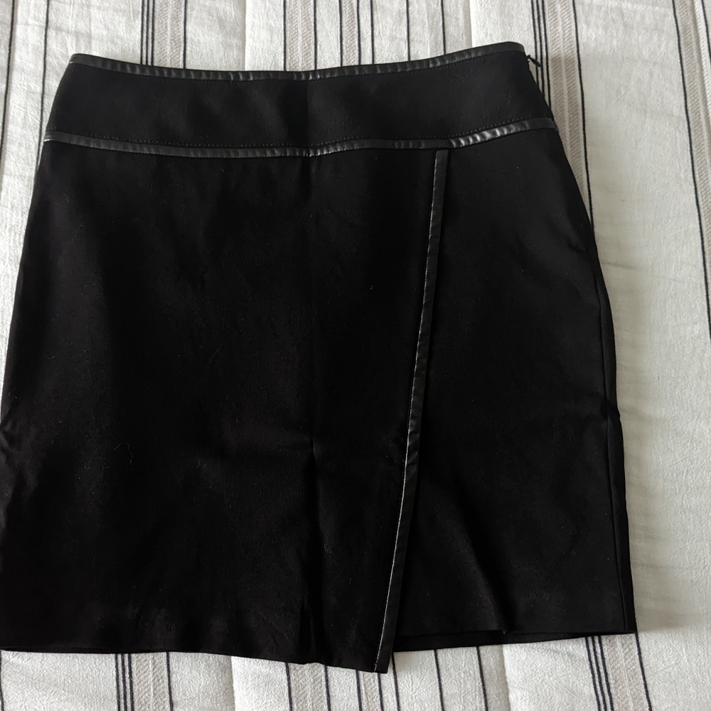 black skirt with leather trim
